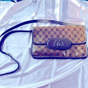 MORABITO Paris Women's Monogram Brown Leather Shoulder Handbag Purse Vintage